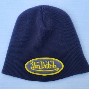 Von Dutch Black Knit Beanie Hat Y2K Logo Patch | Made in USA Streetwear